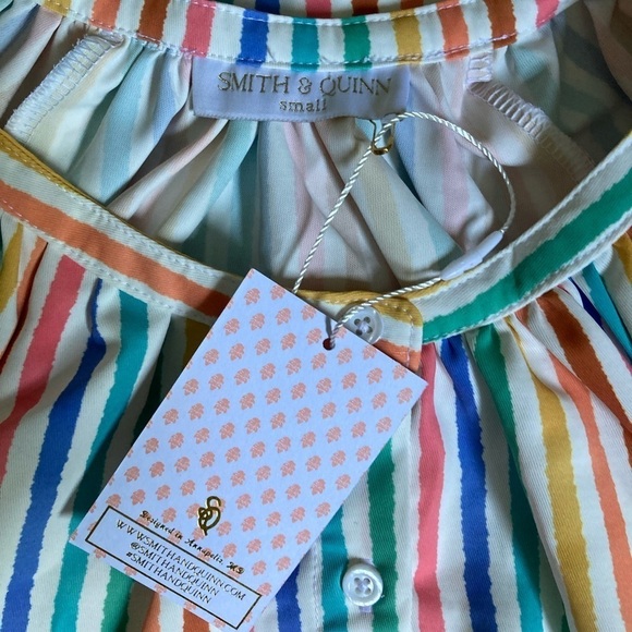 Smith & Quinn NWT Striped Dress Multicolor Stripe Puff Short Sleeve Button Front - Picture 4 of 14